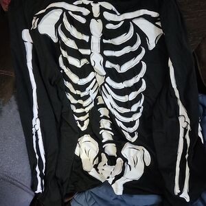 Black Long Sleeve Skeleton Print Tee - Men